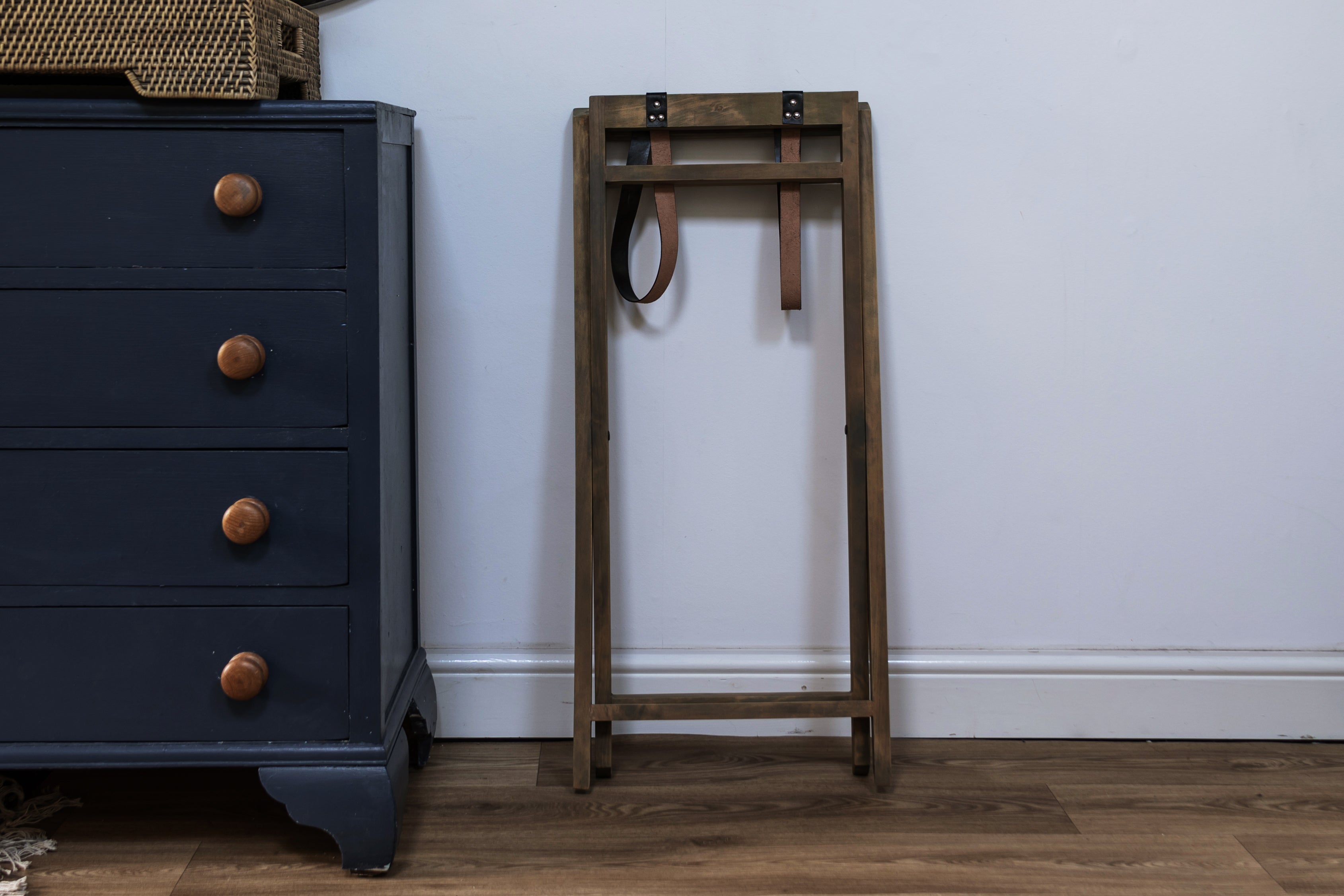 Rattan and Mahogony Butlers Tray Side Table